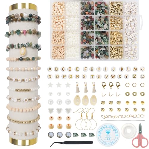 TOIPINIO Bracelet Making Kit Jewelry Making Supplies Kit Natural Stone Beads for Irregular Natural Stone with for DIY Craft -1736 PCS Friendship Bracelet/Necklace/Earrings for Adults (Indian Jasper) - color: Indian Jasper