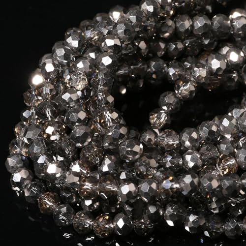 5 Strands 4mm Transparent Silver Half Plated Faceted Rondelle Beads, Songxi Glass Beads for Keychain Making Necklace Earring Jewelry Making for Gemstone DIY Craft Supplies - color: Silver, size: 4mm(5 Strands)