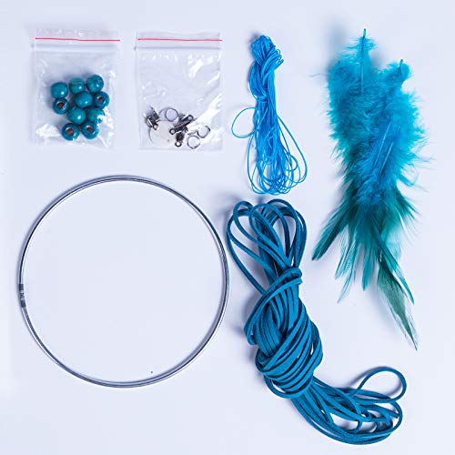 DIY Dream Catcher Beginner Kit, Making Dream Catcher Supplies Include Metal Hoop, Feathers, Faux Suede Cord, Thread, Wood Beads (Indigo) - color: Indigo