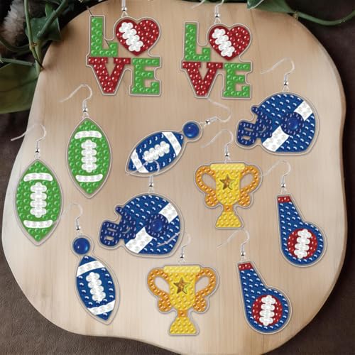 BEUNITONE 12 Pairs Rugby Diamond Art Earring Making Kits for Adults, DIY Diamond Painting Kits with Earring Making Supplies kit, Fun Rugby Painting Earrings Ornament for Women and Holiday Gift - style: Rugby