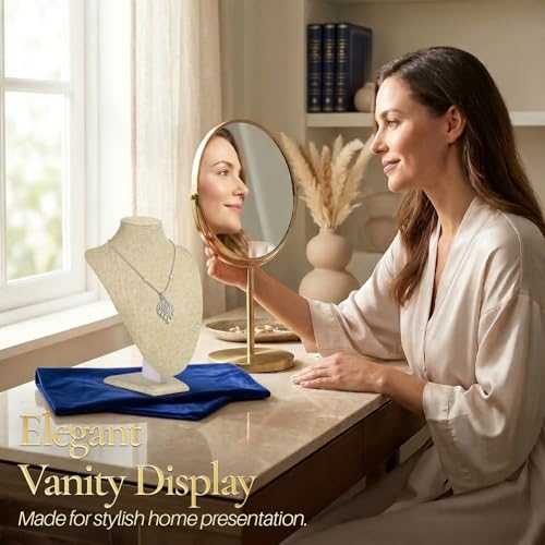 Flexzion Necklace Bust Display Stand - 9.6 Inch 3D Mannequin Beige Linen Necklace Display Holder for Home, Boutique & Trade Shows - Jewelry Display for Selling Necklace, Pendants, Chokers, Lockets - size: Small (1 Pack)
