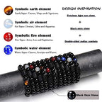 VLINRAS Zodiac Bracelet for Men Women, 8mm 10mm Natural Black Onyx Stone Star Sign Constellation Horoscope Bracelet Gifts