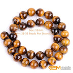 GEM-Inside Natural 12mm Tiger Eye Gemstone Loose Beads Round Crystal Energy Stone Power for Jewelry Making 15'' - color: Yellow Tiger Eye, size: 12mm