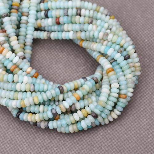 BONNY BOXX 1 Strand (150PCs) Natural 2 * 4mm Amazonite Rondelle Beads, Natural Abacus Disk Stone Beads Loose Spacer Gemstone for DIY Bracelet Necklace Jewelry Making - color: Amazonite, size: 2*4MM