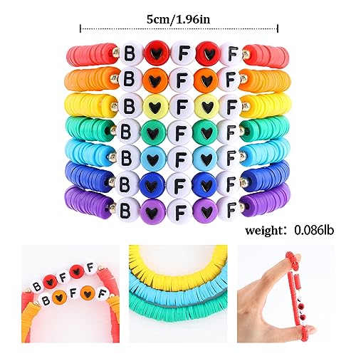 Rainbow Heishi Surfer Bracelets Set for Women Stackable Clay Beaded Bracelets Disc Stretch Preppy Bracelets Layering Colorful Friendship Bracelets Team Cheer Bulk Boho Summer Beach Jewelry Gift - style: BFF