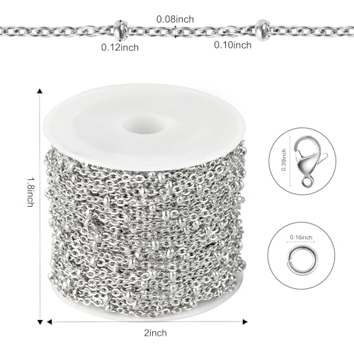 Kyutong Dainty Beaded Chain for Jewelry Making Silver Cable Chain Spool 304 Stainless Steel Chains Link for Women Men Making Jewelry Craft Finding Supplies - color: Cross Bead Silver
