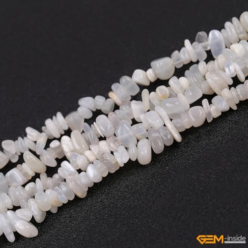 GEM-Inside Crystal Stone Chips for Jewelry Making Genius Gemstone Freeform Loose Beads with Hole for Bracelet Necklace Making Adults 34" (Gray Moonstone, 7-8mm) - color: Gray Moonstone