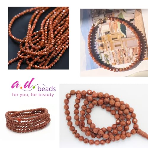 AD Beads Natural Gemstone Diamond-Cut Micro-Faceted Round Tiny 4mm Small Round for DIY Necklace Jewelry Making Beads (Gold Sand) - color: Gold Sand