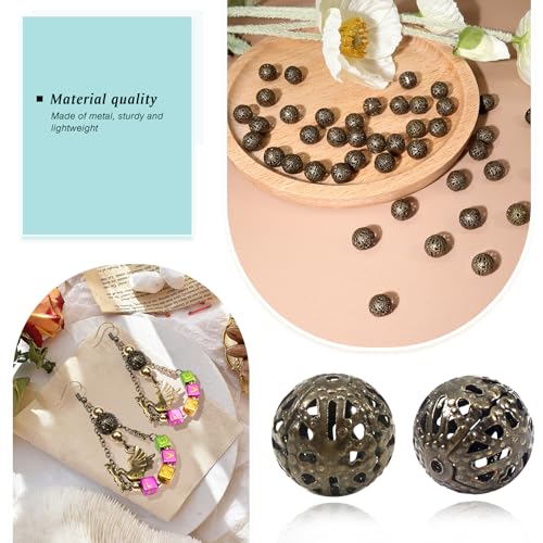 TOAOB 100pcs 10mm Antique Bronze Filigree Hollow Ball Beads Round Metal Loose Spacer Beads for DIY Crafts Bracelets Necklaces Earrings Jewelry Making - color: Antique bronze, size: 10mm