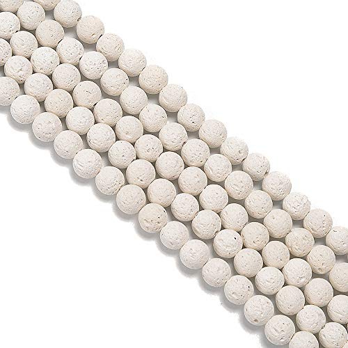 Natural Gemstone Loose Beads Smooth Round Approxi 15 inch DIY Bracelet Necklace for Jewelry Making (6mm, White Lava) - color: White Lava, size: 6mm