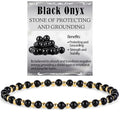 QOGIR 14k gold Handmade Healing Bracelet, Natural Gem Stone Crystal Elastic Gold Bracelet - color: Black Onyx - Protecting and Grounding, size: 4m