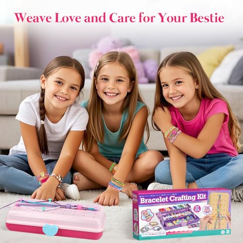 TingingYuli Friendship Bracelet Making Kit for Girls 8-12, DIY String Bracelet Maker with 3-Layer Storage Box, Arts and Crafts for Kids Ages 6-12, Easter Christmas Birthday Gift Set - color: Pink/Red