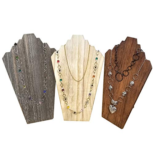 Ikee Design 2 Pcs Lightweight Wooden Necklace Display Bust Easel Jewelry Display for Shows, Necklace Stand, Brown Color, 8.3 W x 4.3 D x 13 H in - color: Brown