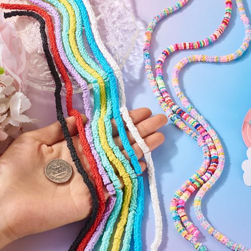 Elecrelive 10 Strands Flower Heishi Beads Kit 6mm Flat Polymer Clay Spacer Beads Colorful Loose Polymer Clay Chips for Bracelet Chocker Necklace Earring DIY Crafts - color: 10 Colors, Flower