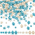 NBEADS About 176 Pcs 6 Styles Synthetic Turquoise Bead, Turtle Bead Charms Starfish Sea Stars Charms Gemstone Stone Spacer Beads for Jewelry Making DIY Bracelet Necklace - color: Turtle & Starfish