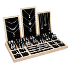 MOOCA Jewelry Display Set, Necklace Display Bust, Earring Organizer, Ring Holder Stand for Showcase and Store, Premium Fabric - color: 8) 1 set. Black Velvet