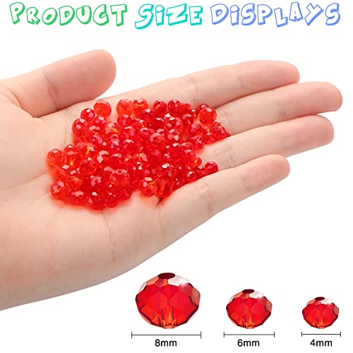 560 Pcs Faceted Rondelle Crystal Beads, Boxed, Spacer Beads for DIY Crafts, 4/6/8mm (Red) - color: Red