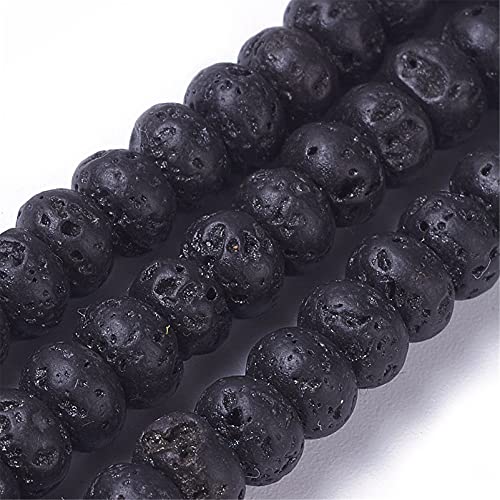 Craftdady 2 Packs Natural Black Lava Stone Beads Rondelle Volcanic Rock Gemstone Loose Beads Energy Healing Chakra Beads for Jewelry Craft Essential Oil Bracelet Necklace, Total 178Pcs - color: Black, 6-6.3x4-4.4mm