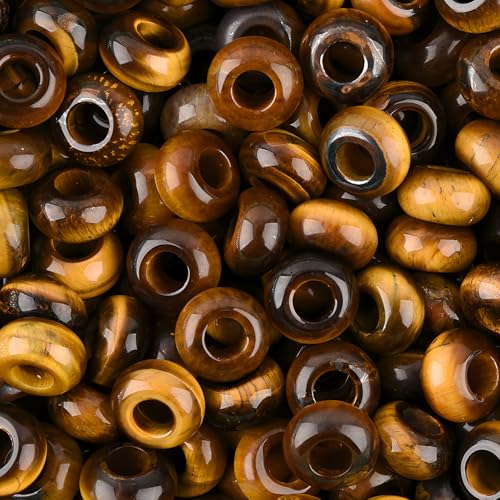 20Pcs Natural Tiger Eye Large Hole Beads, 8x14mm Rondelle Gemstone Spacer Beads 6mm Big Hole for Jewelry Making, Beading Bracelets, Macrame & Hair Braiding - color: Yellow Tiger Eye