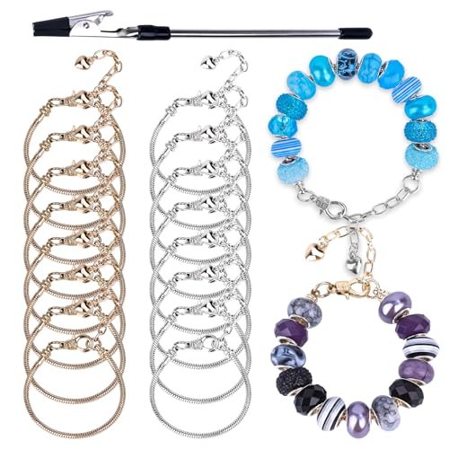 16 Pcs Snake Chain Charm Bracelet Adjustable Bangle Bracelets with Heart Lobster Clasp Extender Adjustable DIY Bracelet Chain for Women DIY Jewelry Making Supplies 7.87" - color: silver gold