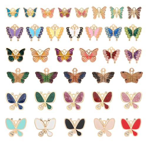 Bulk Gold Enamel Charms for Jewelry Making, Colorful Metal Charms Pendant for Bracelet Necklace and Crafting - color: Butterfly Mixed Color