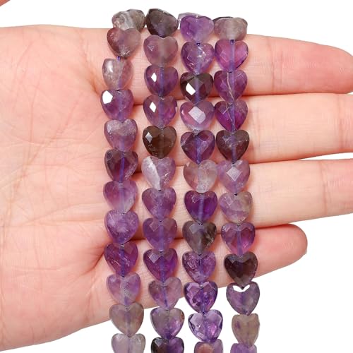 22pcs Faceted Heart Stone Beads Natural Amethyst Bead 8mm Crystals and Healing Stones for Jewelry Making Supplies,Friendship Bracelet Kit,Love Gifts - color: Amethyst