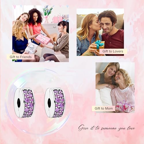 Clip Stopper Spacer Charms for Bracelets Necklaces, Compatible with Pandora,Jewery Mking DIY - style: 2PCS Purple CZ Pave Clips