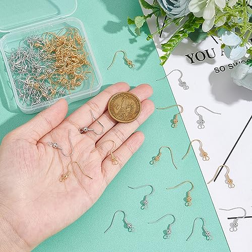 SUNNYCLUE 1 Box 100Pcs Earring Hooks Real 18K Gold Plated Brass Ear Wires Platinum Plated Earring Fish Hooks with Filigree Ball French for Jewelry Making Kit Hypoallergenic Supplies - color: 100pcs 18k Gold & Platinum Plated Earring Hooks With Filigree Ba