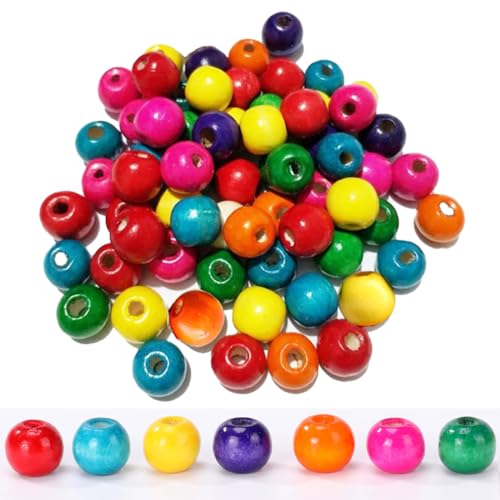160pcs Colored Wooden Beads, Large Hole Round Natural Wood Beads Bulk for Jewelry Making Braiding Macrame DIY Craft (18mm) - size: 18mm