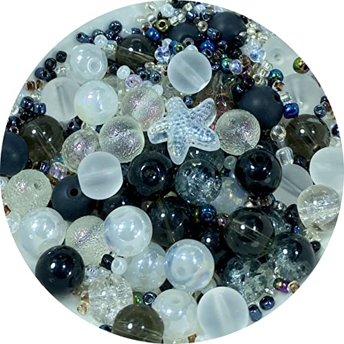 Assorted Glass Resin Beads Multi Size Colors Smooth Cracked Gravel Millet Spacer Beads for Bracelets Necklace Earring DIY Jewelry Making Craft(Moon Shadow White Series) - color: Moon Shadow White Series