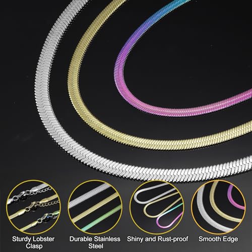 HARFINGTON Herringbone Necklaces Stainless Steel Snake Chain Necklace Adjustable Flat Chain for Women Jewelry Gift - color: Gold, size: 22" x 0.16"