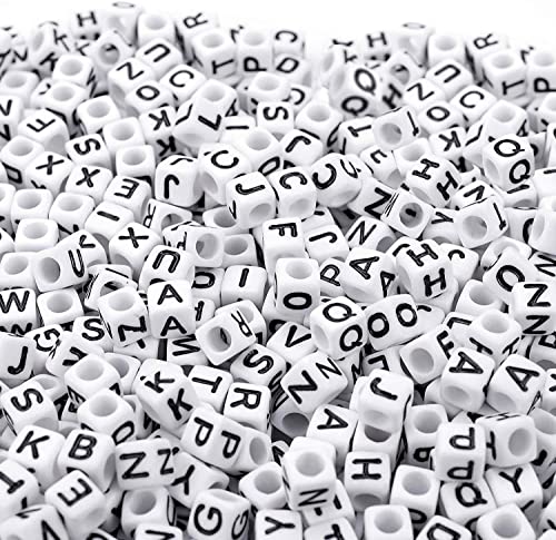 Augshy Alphabet Beads, 1000PCS White Letter & Number Cube Beads for Jewelry Making DIY Necklace & Bracelet (6mm)