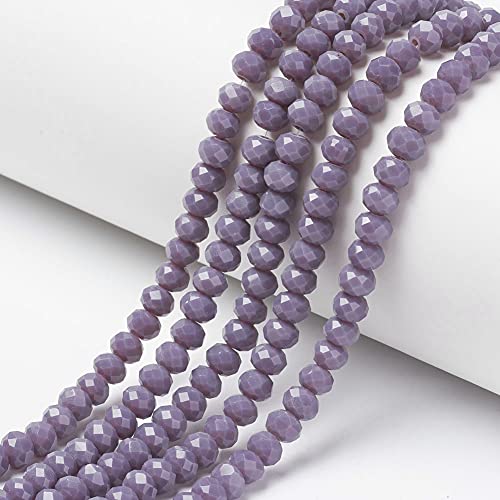 10 Strands Briolette Crystal Glass Beads 4x3mm Faceted Rondelle Opaque Glass Tiny Loose Beads 1300pcs for Bracelets Jewelry Making - color: Medium Purple, size: 4x3mm
