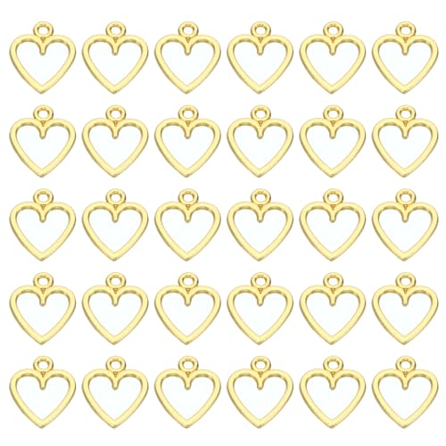 PATIKIL Heart Charm, 100Pcs Mini Heart Circle Pendant Charm Bulk for Jewelry Making Earrings Necklace Wedding Crafts - color: Golden