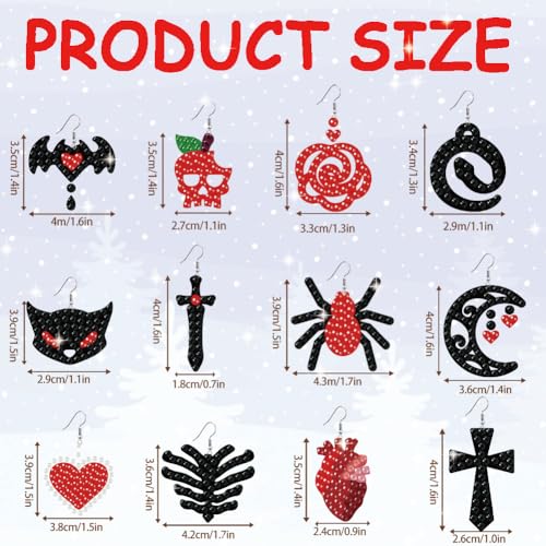 BEUNITONE 12 Pairs Gothic Style Earrings Diamond Art Earring Making Kit, Dangle Drop Diamond Art Earring Kit for Adults Women, DIY Fun Earrings Craft Set, Halloween Party Favors and Gothic Decor - style: Gothic