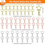 60Pcs Star Shaped Spring Snap Keychain Clip,3 Colors Metal Swivel Clasp Snap Hook Key Ring with Chain Hanging Buckle with Open Jump Ring Connector for Crafts Key Ring Making,DIY Keychain Supplies - color: gold,white K,rose gold