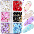 3D Colorful Flower Nail Charms,Flowers Acrylic Nail Charms with Metal Golden Round Beads for Nails Art DIY Accessories