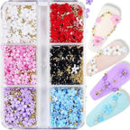 3D Colorful Flower Nail Charms,Flowers Acrylic Nail Charms with Metal Golden Round Beads for Nails Art DIY Accessories