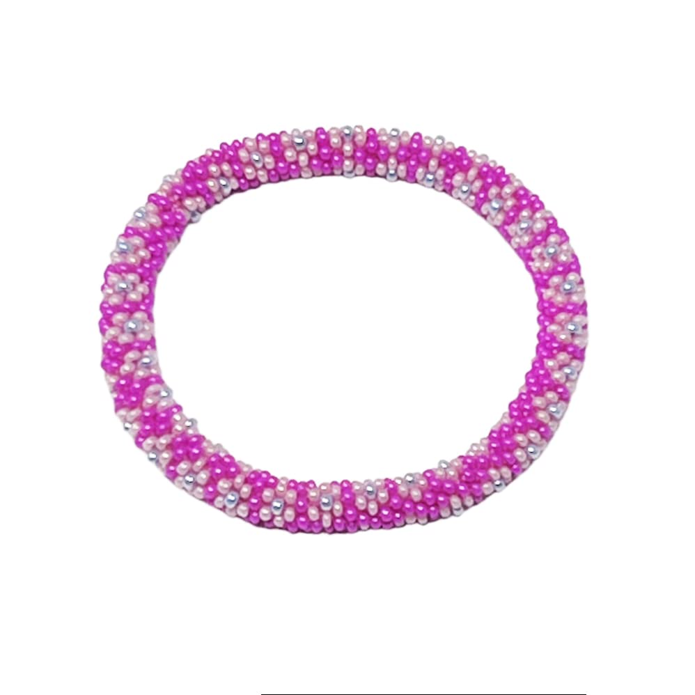 Wigspedia Crochet Glass Seed Bead Nepal Boho Bracelet - Pink - color: Pink Style # 5