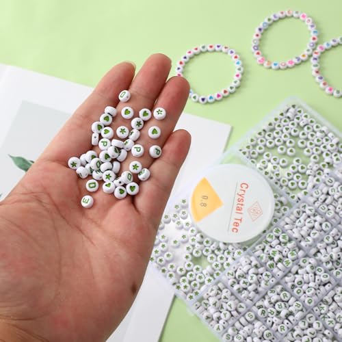 Acrylic Letter Beads 4mm Flat Round, 6mm Square - Beads for Making Friendship Bracelet or Necklace (26 Pieces of Flat Round White with Green) - color: 26 pieces of flat round white with green