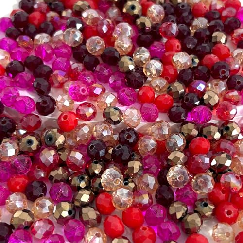 390pcs Glass Beads for Bracelets Making, 8mm Red Series Faceted Crystal Loose Bulk Beads for Earring Necklace Jewelry Crafts DIY Suncatchers - color: Red