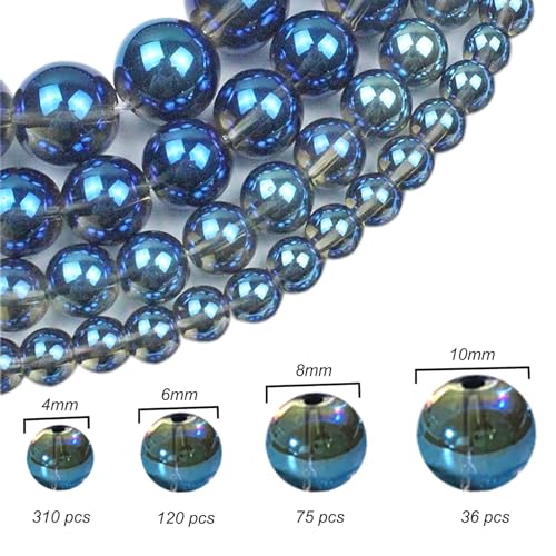 Dark Blue Round Crystal Glass Beads for Jewelry Making (4/6/8/10mm), Smooth Round Natural Gemstone Glass Spacer Loose Beads for Crafts Bracelets Necklaces Charms - color: Round Smooth Glass Beads: Dark Blue
