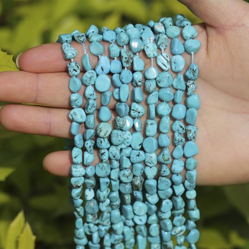 Simulated Turquoise 6-8mm Oval Irregular Freeform Tumbled Loose Gemstone Beads for Jewelry Making 15 Inch Strand 50-55 Pcs - color: Turquoise-1 strand15”-approx. 55 beads