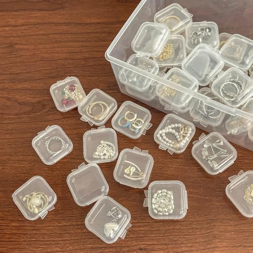40Pcs Mini Jewelry Storage Containers, 1.37 x 1.37 x 0.7 Inches,Clear Plastic Cases for Pearl Bracelets and Small Accessories (40)