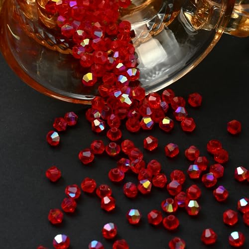 1000pcs 4 mm Bicone Crystal Beads Faceted Crystal Glass Beads Bulk for Jewelry Making DIY Necklace Bracelet Earring (Light Siam AB Color) - color: Light Siam AB