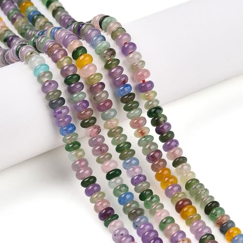 1 Strand Natural White Jade Rondelle Beads Strands Dyed Gemstone Beads Spacers for Jewelry Making Bracelets Necklace DIY Crafts 4.5x2.5~3mm 14.5" About 142~148pcs/strand Mixed Color - color: Mixed Color