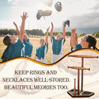 Qunclay Baseball Drip Necklace Holder with Staked Baseball Base Wooden Softball Ring Organizer Championship Rings Display Sports Jewelry Stand Gift for Athletes and Fans