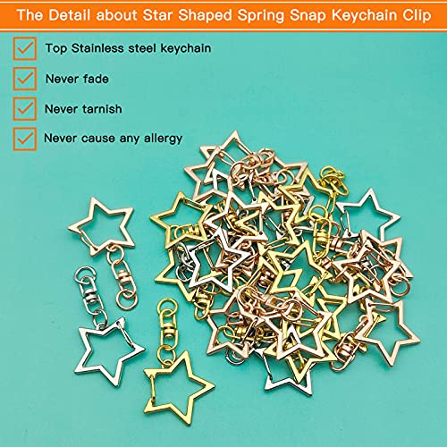 60Pcs Star Shaped Spring Snap Keychain Clip,3 Colors Metal Swivel Clasp Snap Hook Key Ring with Chain Hanging Buckle with Open Jump Ring Connector for Crafts Key Ring Making,DIY Keychain Supplies - color: gold,white K,rose gold