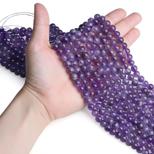 DUQGUHO Amethyst Beads 8mm Natural Crystal Purple Beads Round Polishing Stone Bead Genuine Gemstone Beads for DIY Jewelry Making 47 Pcs, US-MKL-CB-04PP1 - color: Purple#1