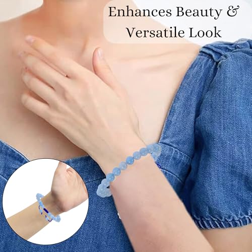 ANAYA AGATE Energy Protection Crystal Handmade Adjustable Bead Bracelet Perfect for Men, Women’s Christmas Gift - Gemstone Healing Stretch Bracelet Pulsera Para Hombre Mujer Stocking Stuffer - color: Aquamarine